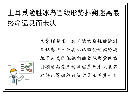 土耳其险胜冰岛晋级形势扑朔迷离最终命运悬而未决